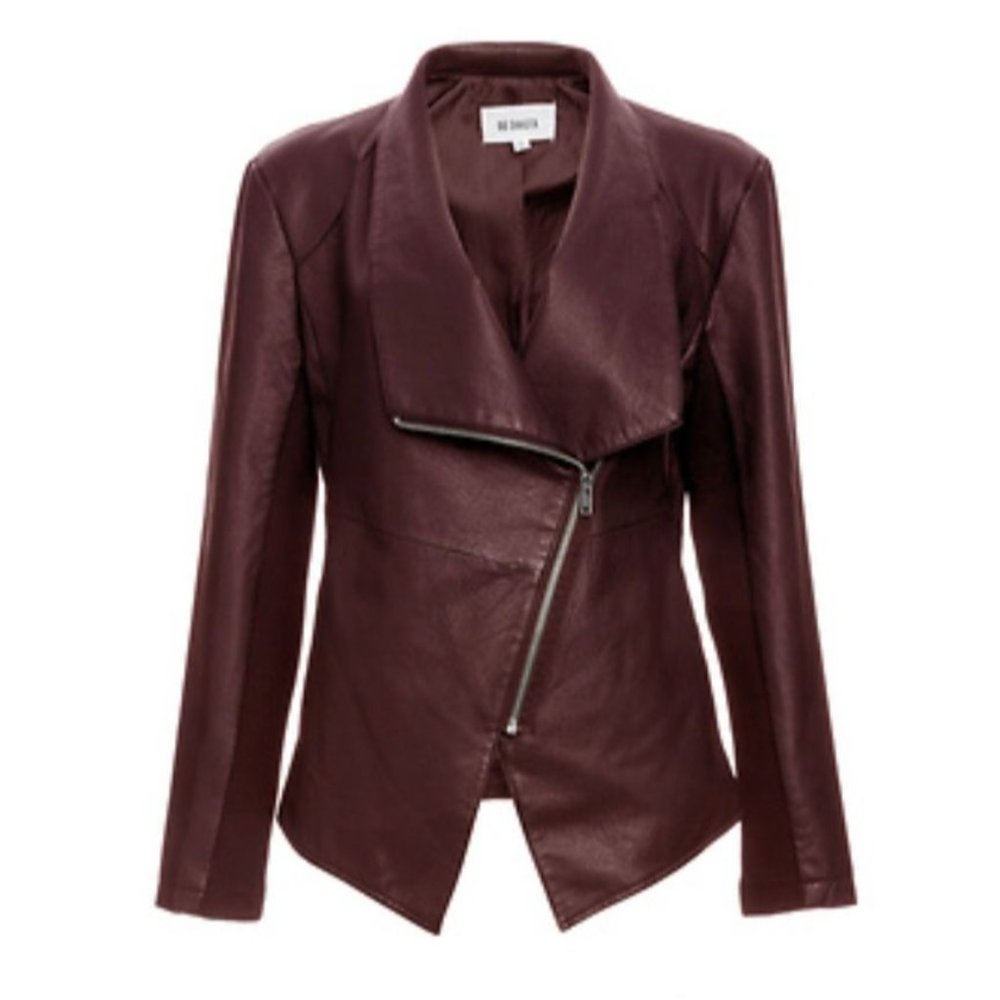 BB Dakota asymmetrical vegan leather‎ ox blood red motto jacket woman's size S
